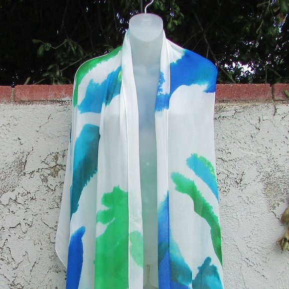 Lands End watercolor summer shawl 80"X32" - Picture 3 of 6